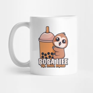 Cute Cartoon Sloth with Boba: Boba Sip, Smile, Repeat Mug